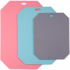 ELILIVING TPU 八角砧板3件組, 橘粉色 + 天空薄荷綠 + 灰色, 1套