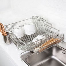 stopia 韓國製 全不鏽鋼 304 擴展型 碗盤瀝水架 中, 銀色, 1個, 1層