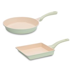 OSLO IH爐適用Herb系列鍋具 2入, 方形煎鍋+平底鍋28cm, 混色