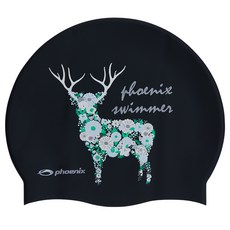 Phoenix 設計款矽膠泳帽 鹿, 黑色