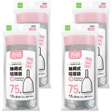 UdiLife百研抽繩式垃圾袋小粉紅75張 加厚不易破 輕鬆收納居家清潔好幫手, 15L, 4捲
