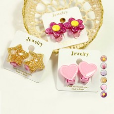 Bidangil 女童星花亮片夾式耳環 3款 x 2入組