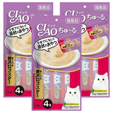 INABA CIAO 啾嚕 肉泥 綠茶消臭配方 無防腐劑 14g x 4入, 奢華鮪魚 + 龍蝦, 56g, 3袋