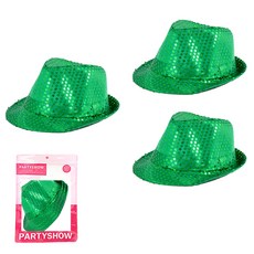 파티쇼 반짝이 신사 모자, 그린, 3개