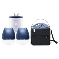 Supermama 超級媽媽 事半功倍組, Air Plus電動吸乳器雙邊組, 星空小兔子溫奶器, 哺乳收納保冷(溫)包, 1組, 深藍色