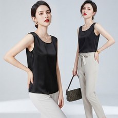 ELSSO 女款絲質高級無袖背心T恤 2件組