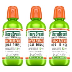 TheraBreath 漱口水 溫和薄荷, 清新口氣長達12小時，無酒精, 473ml, 3瓶