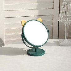 貓耳造型圓形旋轉桌鏡, 綠色
