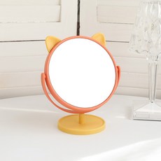 貓耳造型圓形旋轉桌鏡, 黃色的