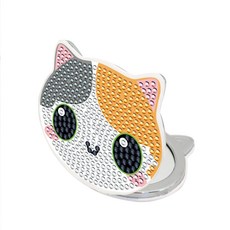 DCLARE 方塊水鑽寶石十字繡雙面手拿鏡製作DIY套組, 三花貓, 1套