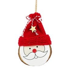 毛線木質聖誕老公公吊飾, 13 x 8 x 3cm, 紅色, 1個