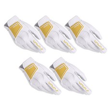 AVAVE 女士時尚彩色徽章拼接羊皮高爾夫手套 右手用, 5個, 白黃色