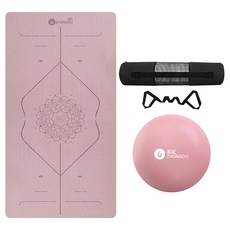 ZHONGOU 長紅 TPE加厚款正位線防滑雙色瑜珈墊 厚15mm TP189015 附綁帶+背袋+拉力繩或拍拍球(顏色款式隨機), 粉色, 1組