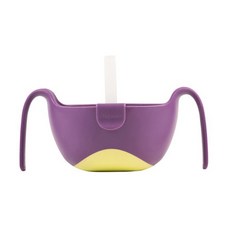 b.box 吸管三用碗 XL 碗和可拆卸吸管 大手柄更穩定 不易滑動的底座和易於收納設計 適用微波爐和洗碗機, 葡萄紫, 1組