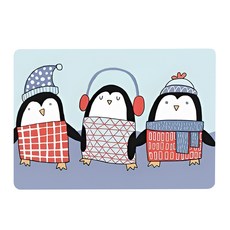 珊瑚絨動物吸水地墊 三隻企鵝 毛絨材質 乳膠底防滑, 40 x 60cm
