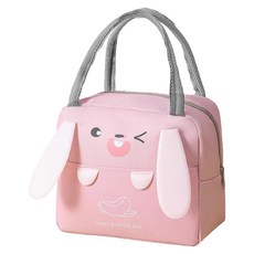 PeNi 培婗 可愛動物立體保溫便當袋, 泡泡粉小兔, 1個
