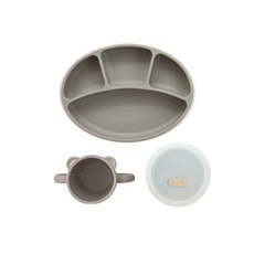 블루마마 유아 실리콘 식시 흡착 3종 세트, 베이지, 흡착식판 + 흡착볼 + 곰돌이컵, 1개