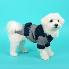 韓國 DASOM 寵物格紋丹寧風衣, 丹寧藍