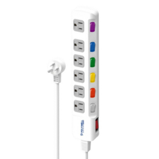 POLYWELL 寶利威爾 3孔電源延長線7切6座 PW15-T05-B030, 182cm, 白色, 1條