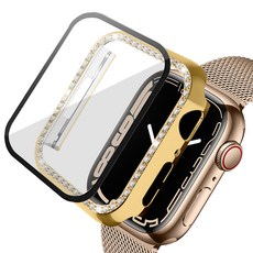 루아러블 애플워치 큐빅 액정보호 강화유리 풀커버 케이스, 골드, 1개