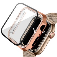 루아러블 애플워치 큐빅 액정보호 강화유리 풀커버 케이스, 로즈골드, 1개