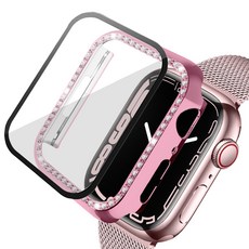 루아러블 애플워치 큐빅 액정보호 강화유리 풀커버 케이스, 로즈핑크, 1개