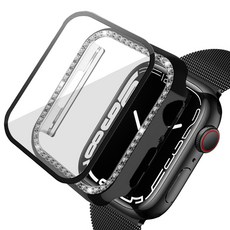 루아러블 애플워치 큐빅 액정보호 강화유리 풀커버 케이스, 블랙, 1개