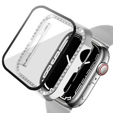 루아러블 애플워치 큐빅 액정보호 강화유리 풀커버 케이스, 실버, 1개