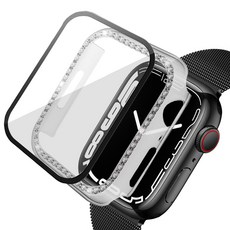 루아러블 애플워치 큐빅 액정보호 강화유리 풀커버 케이스, 투명, 1개
