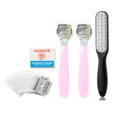 굳은살제거 발 각질 면도기 핑크 2p + 면도날 10p + 각질제거기 세트, 1세트