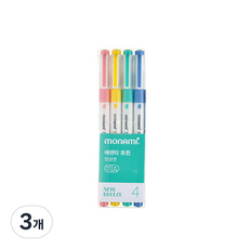 모나미 에센티 트윈 형광펜 4색SET 4종류, 뉴브리즈, 3세트