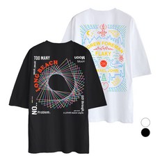 엠씨티 문컬렉션 5부 오버핏 플래키 트라이앵글 통기성 반팔티 2종 세트