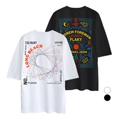 엠씨티 문컬렉션 5부 오버핏 플래키 트라이앵글 통기성 반팔티 2종 세트