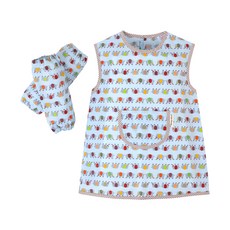 Coney Island 孩童圖案印花繪畫專用防水圍裙+袖套組, 迷你象款(藍色)