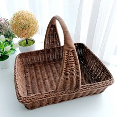 MAISONINDAHRATTANSHOP 高級藤編手柄方形托盤 藤編籃 N019H, 1個, 棕色