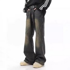 MarketA 男士直筒復古水洗丹寧褲