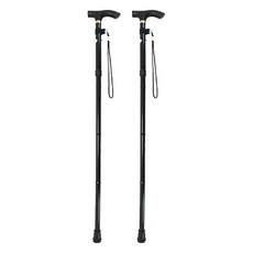 접이식 4단 효도 일자 휴대용 지팡이, 블랙, 2개