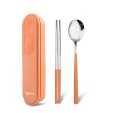 Mymin 靜音不鏽鋼餐具組, 湯匙 + 筷子 + 收納盒, 橘色