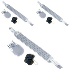 떼루와 목욕 샤워 각질제거 롱 때밀이 타올 + 때장갑 + 샤워볼 세트, 그레이, 3세트