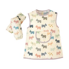 Coney Island 孩童圖案印花繪畫專用防水圍裙+袖套組, 我愛狗狗款(象牙白)