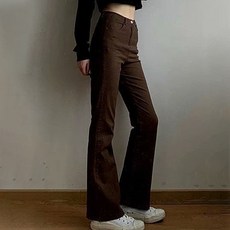 Goodif 女性高腰棕色喇叭牛仔褲