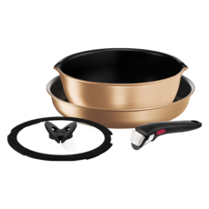 Tefal 特福 巧變精靈系列 可拆式不沾鍋4件組 法國製 IH爐/電磁爐適用, 耀眼銅, 26公分平底鍋 + 22公分萬用鍋 + 22公分玻璃鍋蓋 + 快拆式把手, 1組