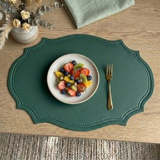 헬로젬 북유럽 노블레스 가죽 방수 테이블 매트, 그린, 가로 43cm x 세로 30cm x 두께 2mm, 2개