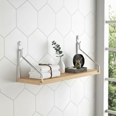 에브라잇 무타공 인테리어 철제 벽선반, 원목색, 1단