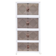 雙開門折疊櫃 主櫃 四層, 60 x 34 x 136cm, 白色 + 透明色, 1個