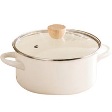 니토리 우드 핸들 법랑 양수 냄비, 크림, 20cm