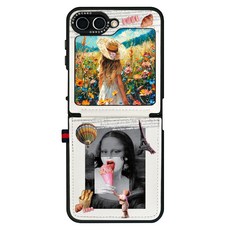 모란카노 시크릿 카드 포켓 가죽 콜라주 디자인 휴대폰 케이스