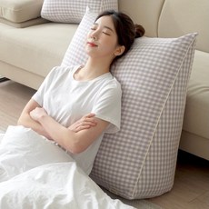 집앤콕 삼각 등받이 쿠션, 봄체크 라벤더