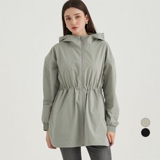 ELLE PARIS 여성용 루즈핏 링클프리 스트링 후드 롱 윈드점퍼 롱 윈드점퍼