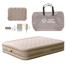 코지모해 캠핑 에어매트 침대 자충 매트리스 더블 38cm 1개 + 베개세트, 베이지